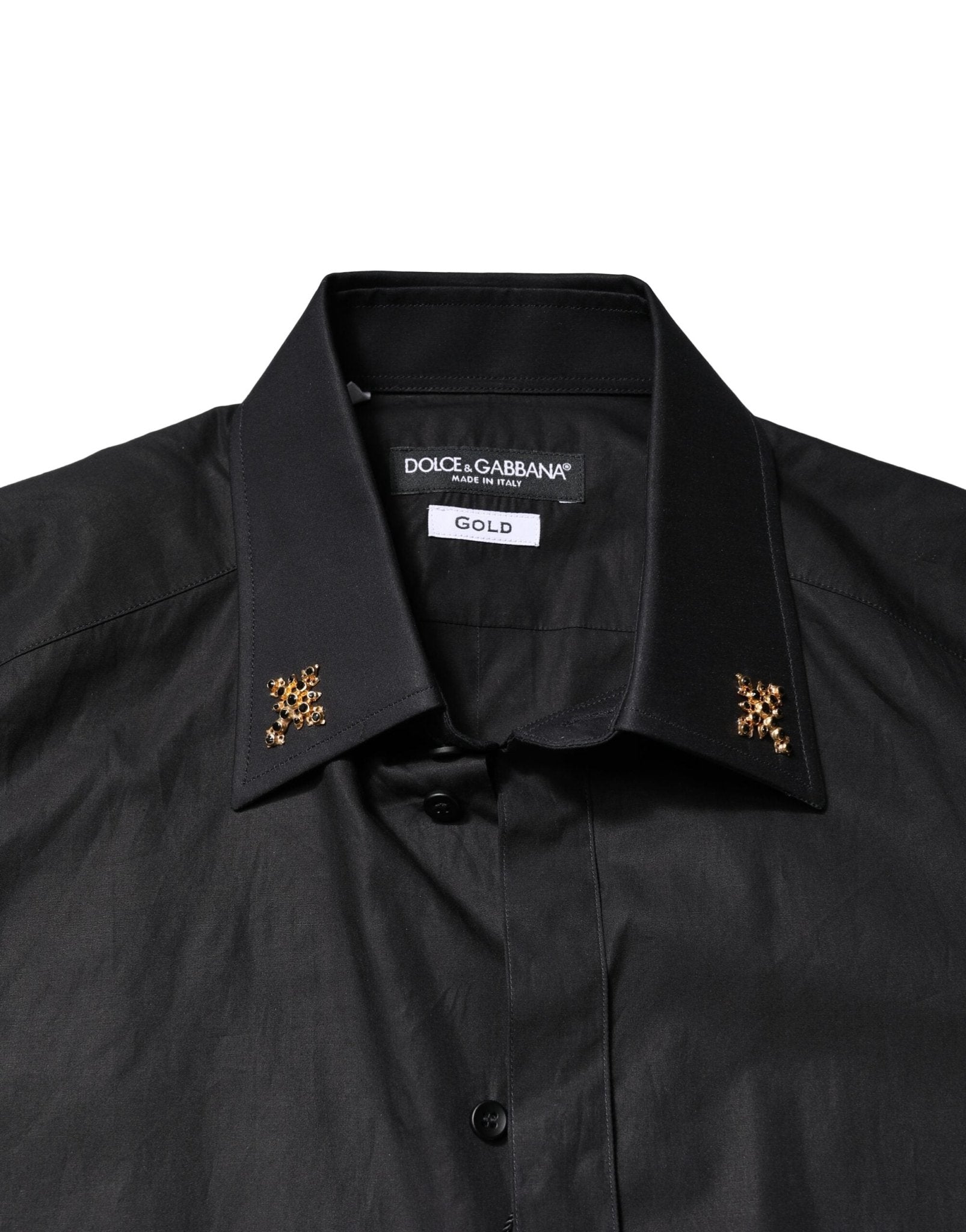 Dolce & Gabbana Black GOLD Cross Embellished Men Dress Shirt - HBPS Beauty & Fashion