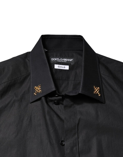 Dolce & Gabbana Black GOLD Cross Embellished Men Dress Shirt - HBPS Beauty & Fashion