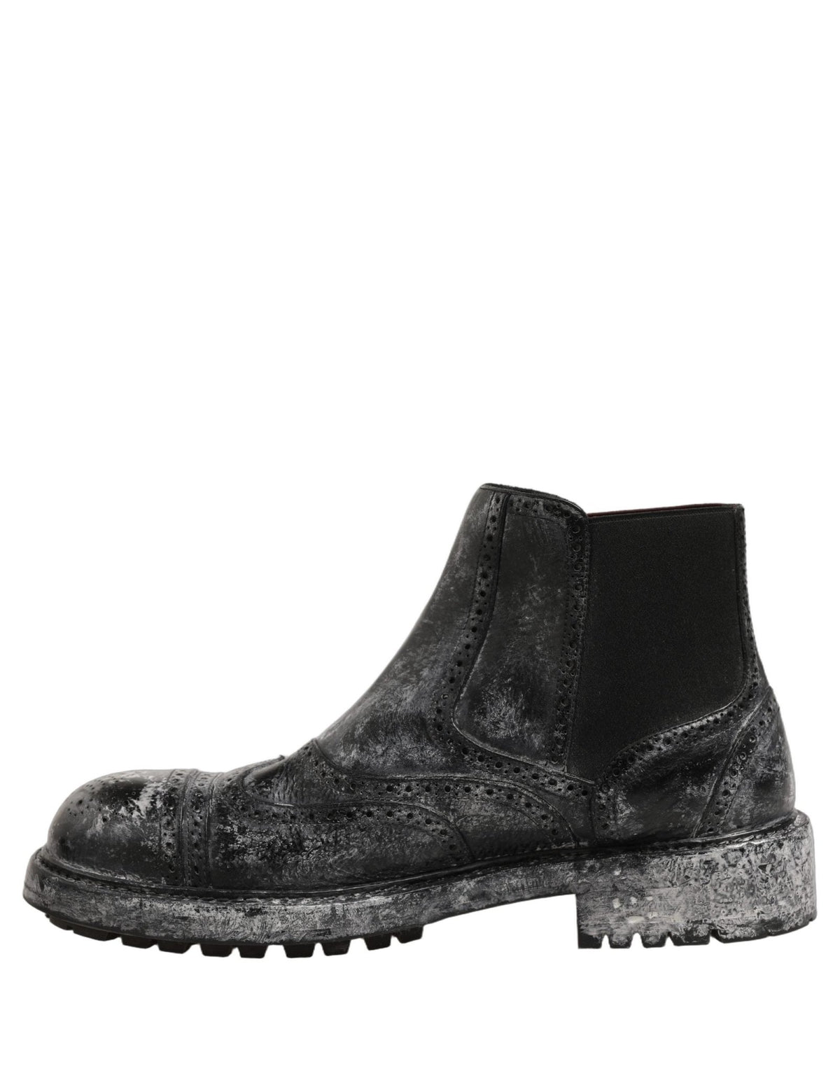 Dolce & Gabbana Black Gray Leather Ankle Chelsea Boots Shoes - HBPS Beauty & Fashion