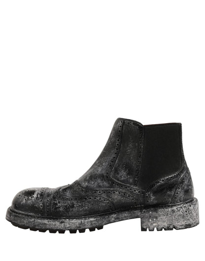 Dolce & Gabbana Black Gray Leather Ankle Chelsea Boots Shoes - HBPS Beauty & Fashion