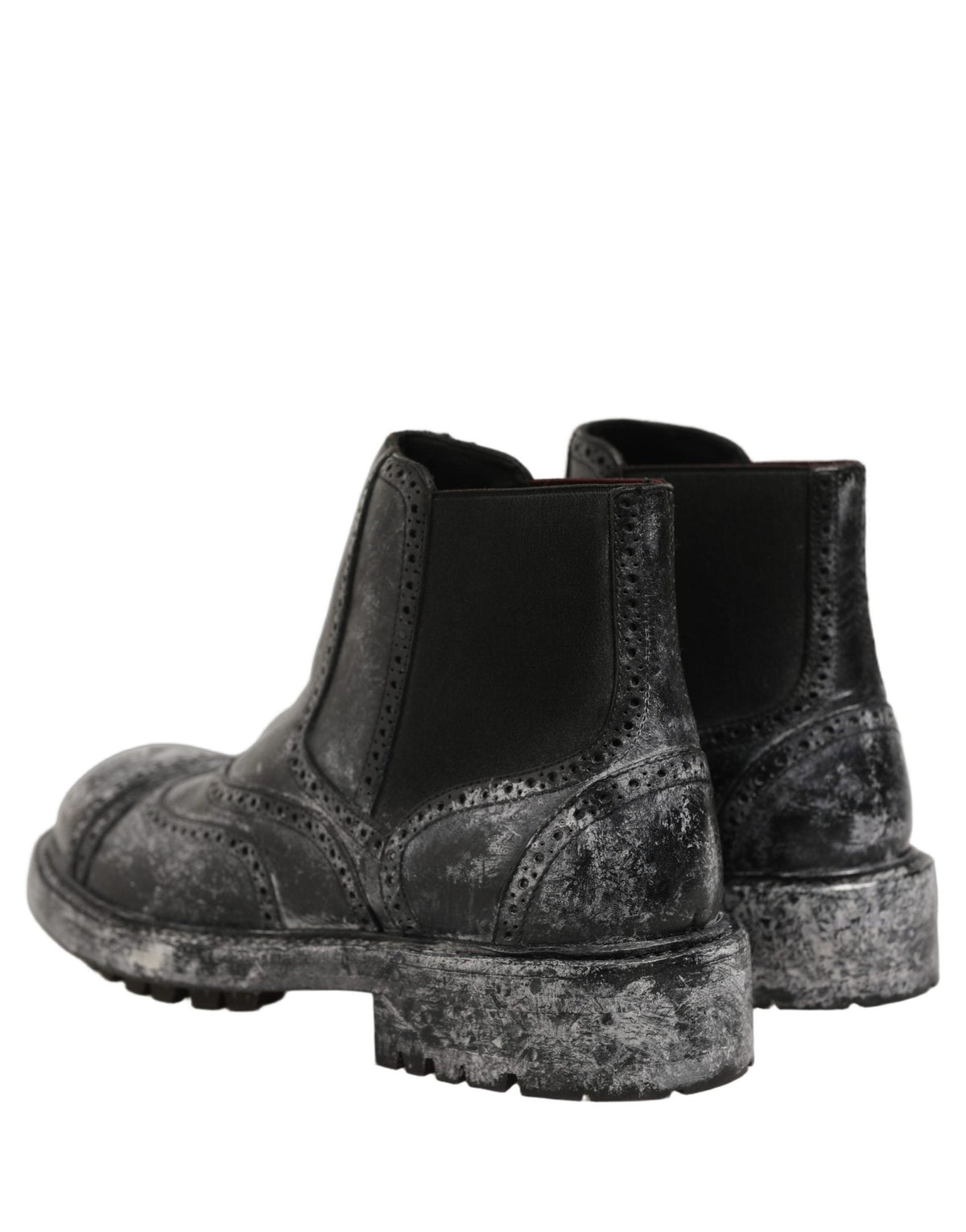 Dolce & Gabbana Black Gray Leather Ankle Chelsea Boots Shoes - HBPS Beauty & Fashion