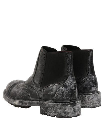 Dolce & Gabbana Black Gray Leather Ankle Chelsea Boots Shoes - HBPS Beauty & Fashion