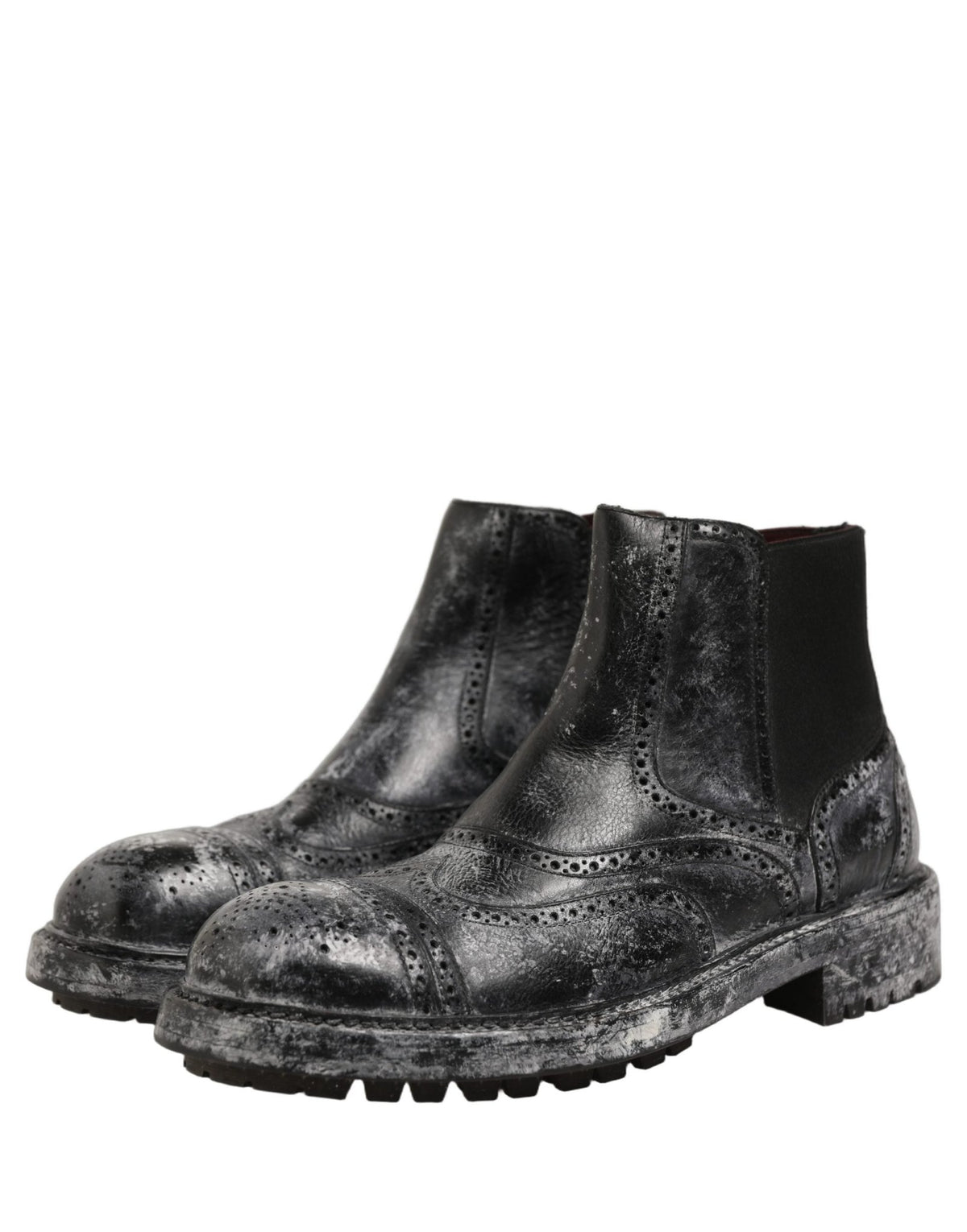 Dolce & Gabbana Black Gray Leather Ankle Chelsea Boots Shoes - HBPS Beauty & Fashion