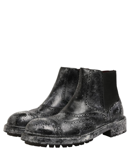 Dolce & Gabbana Black Gray Leather Ankle Chelsea Boots Shoes - HBPS Beauty & Fashion