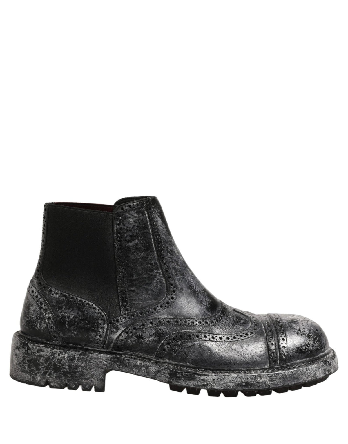 Dolce & Gabbana Black Gray Leather Ankle Chelsea Boots Shoes - HBPS Beauty & Fashion