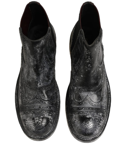 Dolce & Gabbana Black Gray Leather Ankle Chelsea Boots Shoes - HBPS Beauty & Fashion