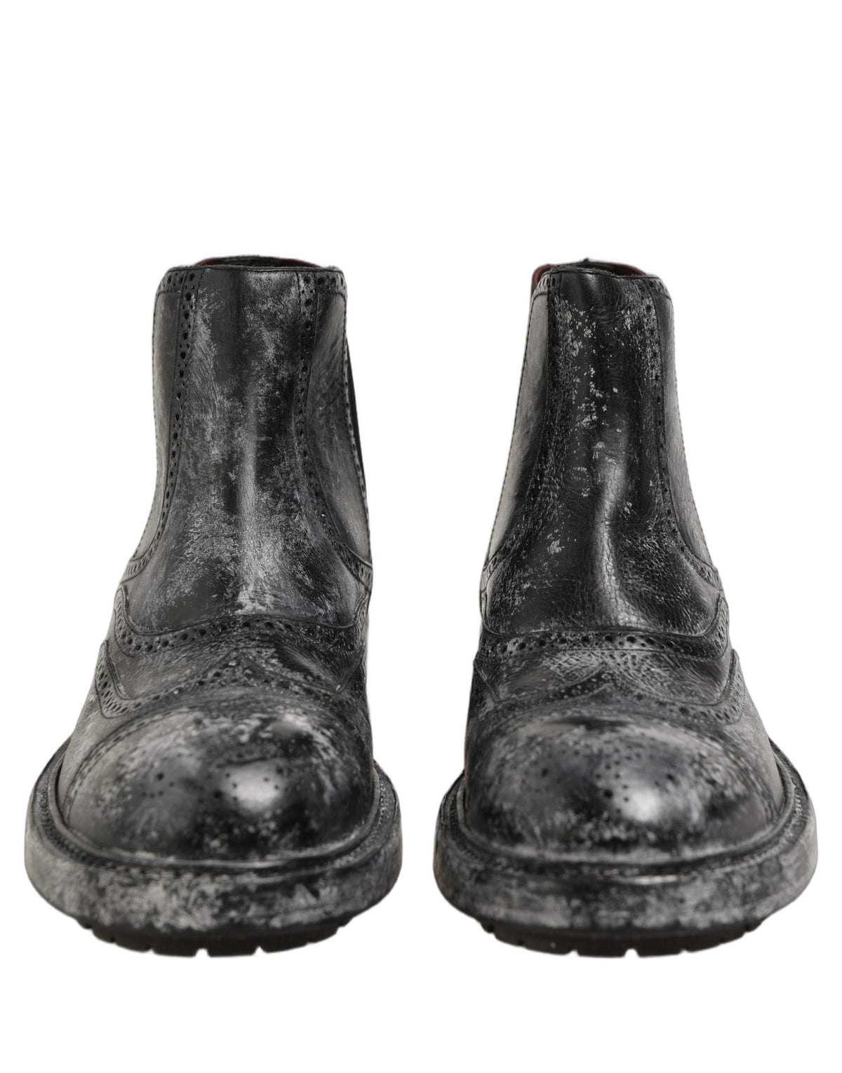 Dolce & Gabbana Black Gray Leather Ankle Chelsea Boots Shoes - HBPS Beauty & Fashion