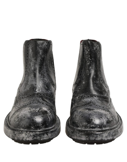 Dolce & Gabbana Black Gray Leather Ankle Chelsea Boots Shoes - HBPS Beauty & Fashion
