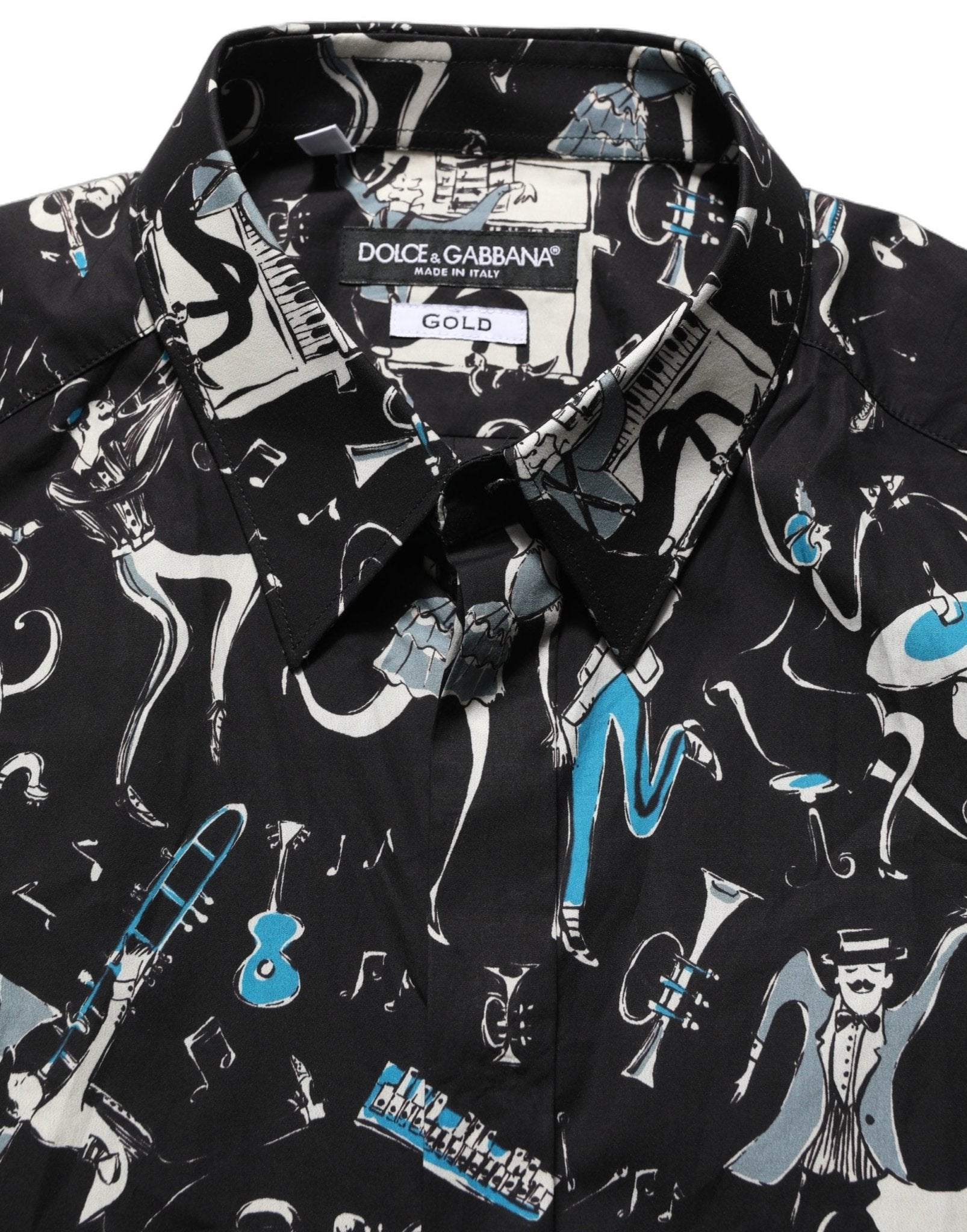Dolce & Gabbana Black Jazz Club Cotton GOLD Fit Dress Shirt - HBPS Beauty & Fashion