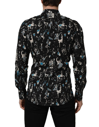 Dolce & Gabbana Black Jazz Club Cotton GOLD Fit Dress Shirt - HBPS Beauty & Fashion