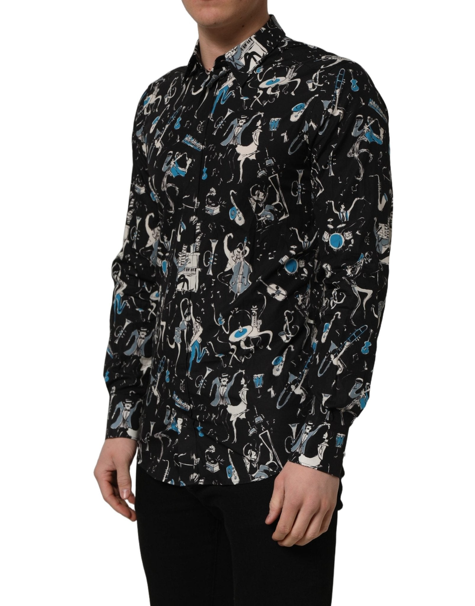 Dolce & Gabbana Black Jazz Club Cotton GOLD Fit Dress Shirt - HBPS Beauty & Fashion