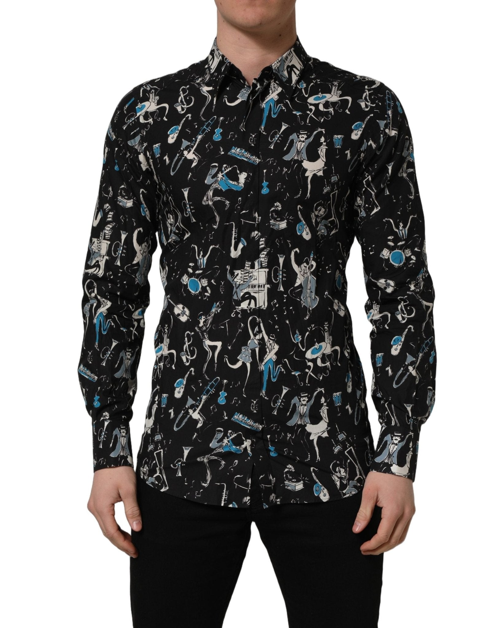 Dolce & Gabbana Black Jazz Club Cotton GOLD Fit Dress Shirt - HBPS Beauty & Fashion