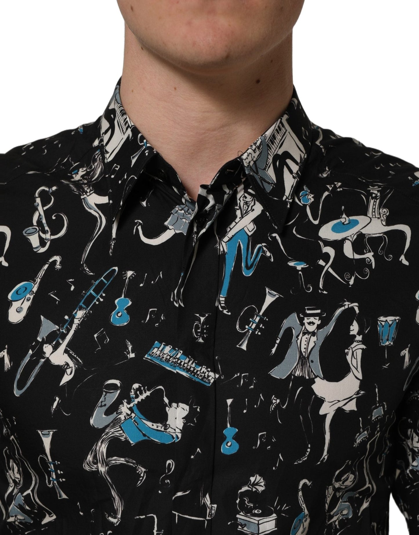 Dolce & Gabbana Black Jazz Club Cotton GOLD Fit Dress Shirt - HBPS Beauty & Fashion