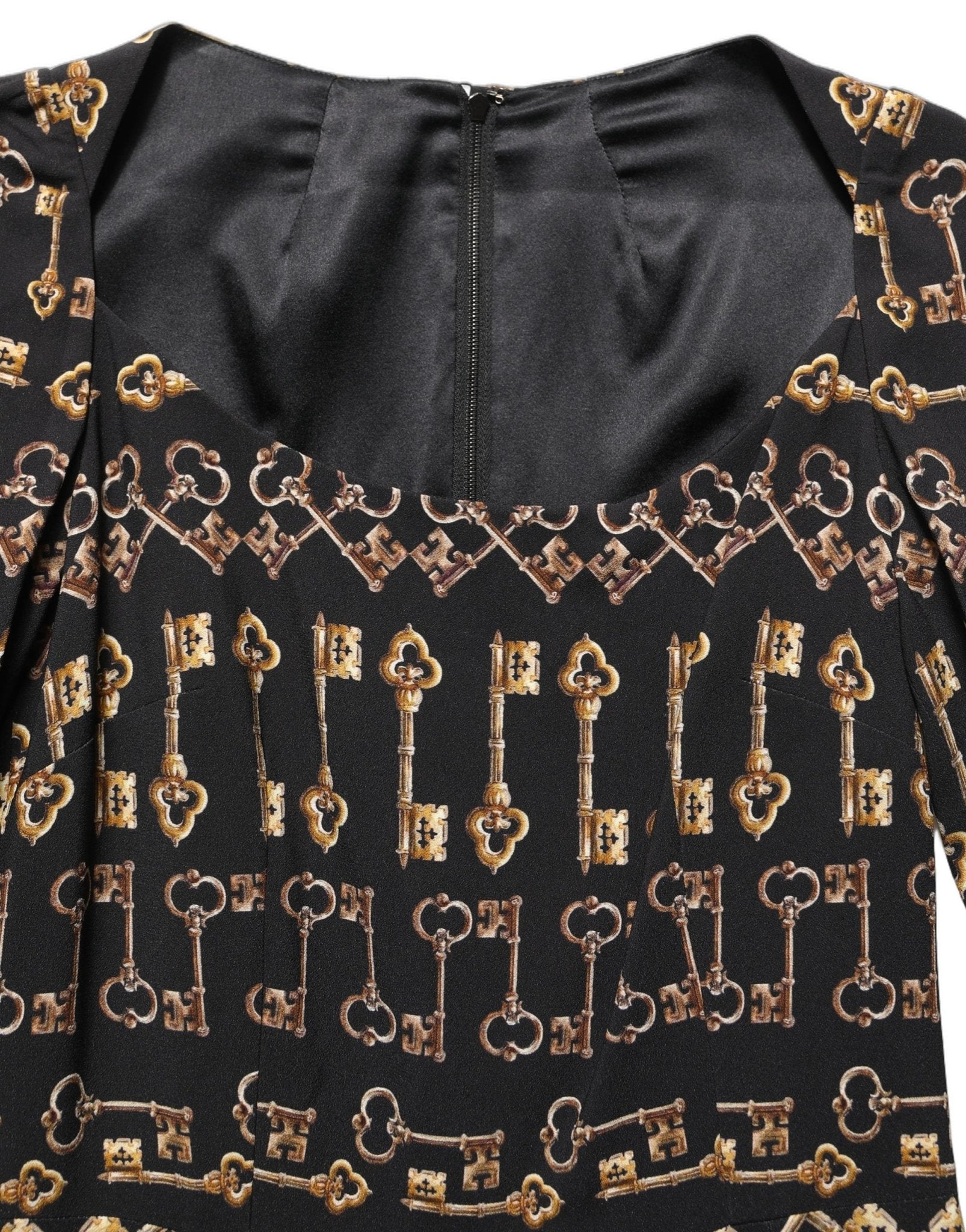 Dolce & Gabbana Black Key Print Long Sleeves Sheath Midi Dress - HBPS Beauty & Fashion