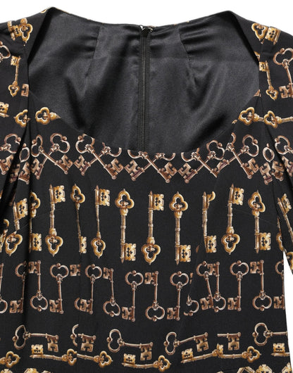 Dolce & Gabbana Black Key Print Long Sleeves Sheath Midi Dress - HBPS Beauty & Fashion