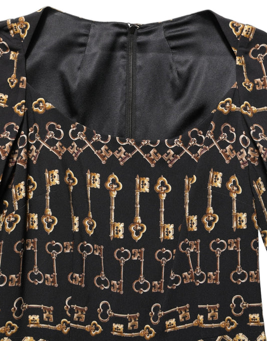 Dolce & Gabbana Black Key Print Long Sleeves Sheath Midi Dress - HBPS Beauty & Fashion
