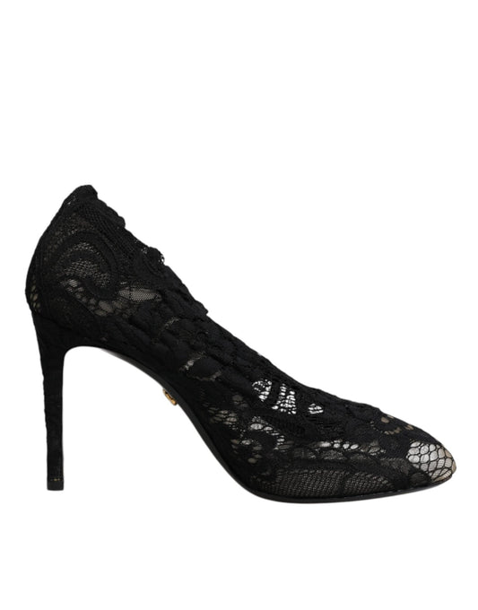 Dolce & Gabbana Black Lace Stretch Heels Mid Calf Boots Shoes - HBPS Beauty & Fashion
