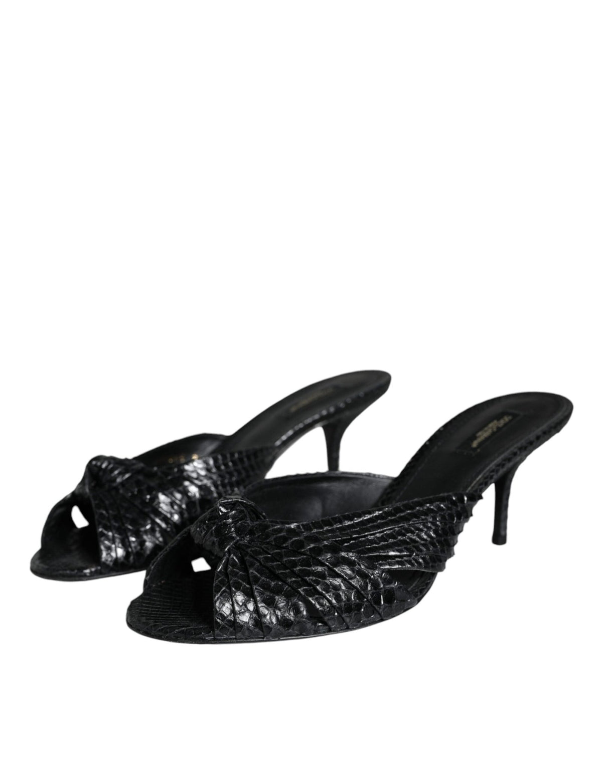 Dolce & Gabbana Black Leather Heels Slides Sandals Shoes - HBPS Beauty & Fashion