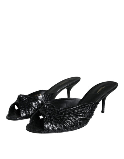 Dolce & Gabbana Black Leather Heels Slides Sandals Shoes - HBPS Beauty & Fashion