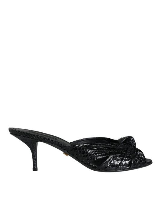 Dolce & Gabbana Black Leather Heels Slides Sandals Shoes - HBPS Beauty & Fashion
