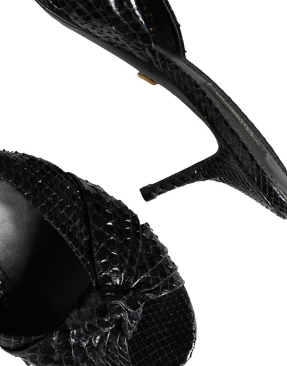Dolce & Gabbana Black Leather Heels Slides Sandals Shoes - HBPS Beauty & Fashion