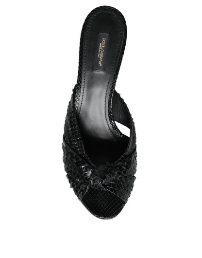 Dolce & Gabbana Black Leather Heels Slides Sandals Shoes - HBPS Beauty & Fashion