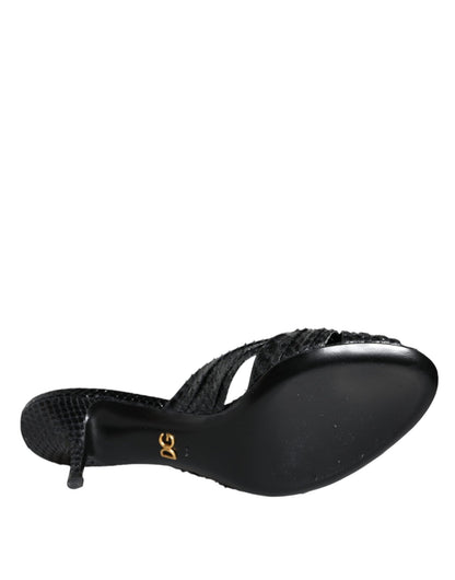 Dolce & Gabbana Black Leather Heels Slides Sandals Shoes - HBPS Beauty & Fashion