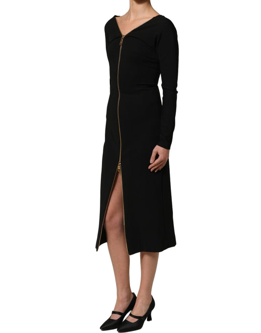 Dolce & Gabbana Black Long Sleeves Front Zipper Midi Dress - HBPS Beauty & Fashion
