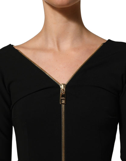 Dolce & Gabbana Black Long Sleeves Front Zipper Midi Dress - HBPS Beauty & Fashion