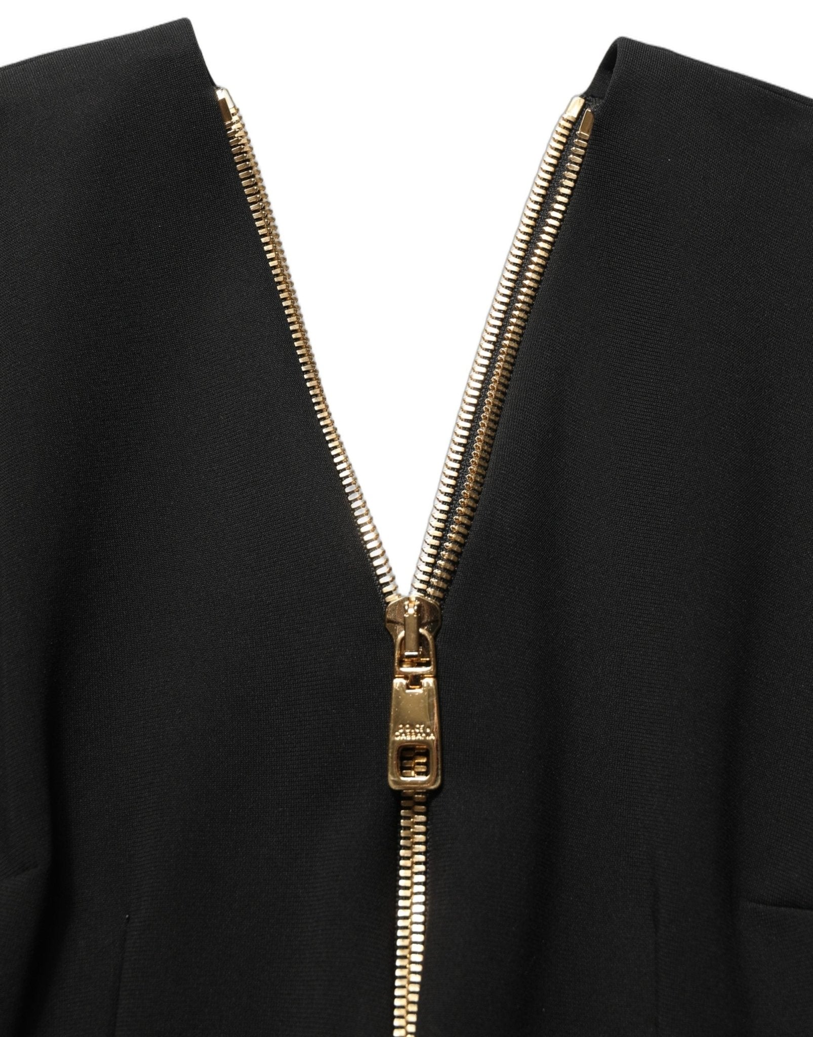 Dolce & Gabbana Black Long Sleeves Front Zipper Midi Dress - HBPS Beauty & Fashion
