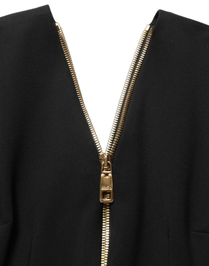 Dolce & Gabbana Black Long Sleeves Front Zipper Midi Dress - HBPS Beauty & Fashion