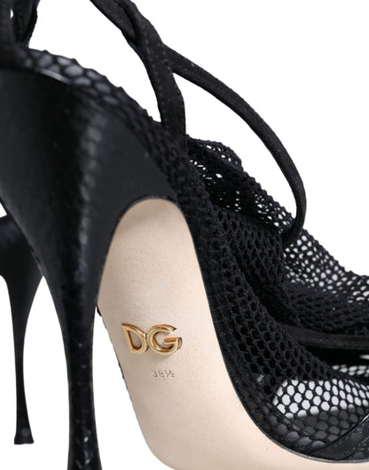 Dolce & Gabbana Black Mesh Stiletto Heels Sandals Shoes - HBPS Beauty & Fashion