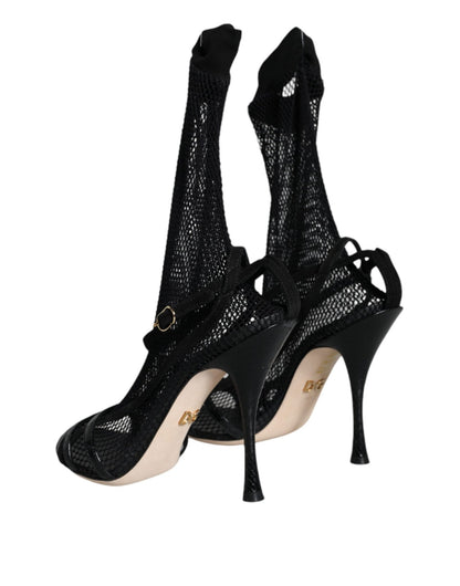 Dolce & Gabbana Black Mesh Stiletto Heels Sandals Shoes - HBPS Beauty & Fashion