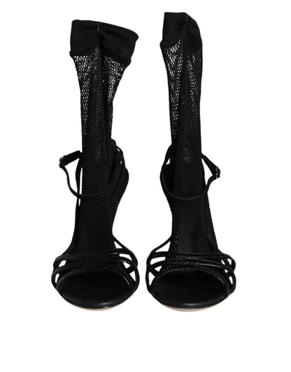 Dolce & Gabbana Black Mesh Stiletto Heels Sandals Shoes - HBPS Beauty & Fashion