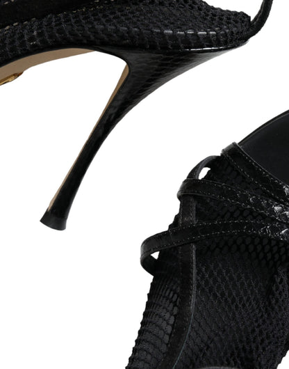 Dolce & Gabbana Black Mesh Stiletto Heels Sandals Shoes - HBPS Beauty & Fashion