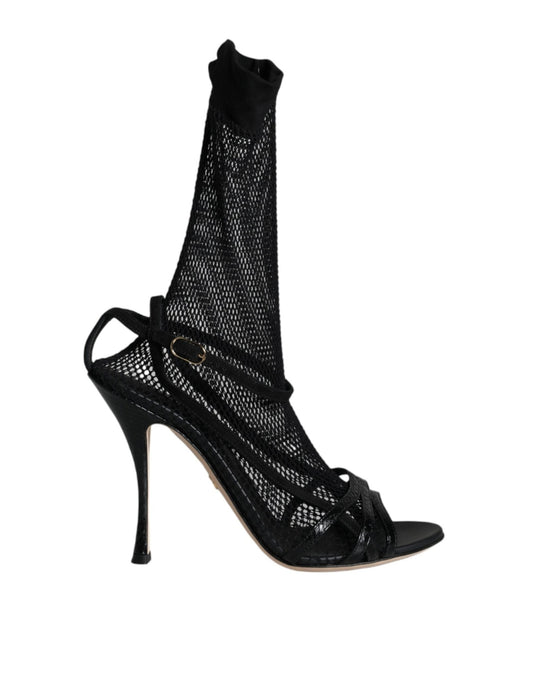 Dolce & Gabbana Black Mesh Stiletto Heels Sandals Shoes - HBPS Beauty & Fashion