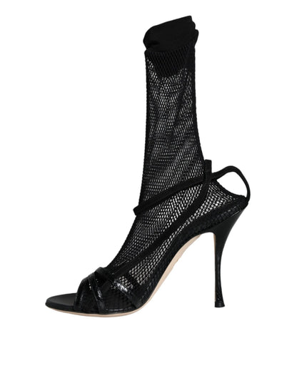 Dolce & Gabbana Black Mesh Stiletto Heels Sandals Shoes - HBPS Beauty & Fashion