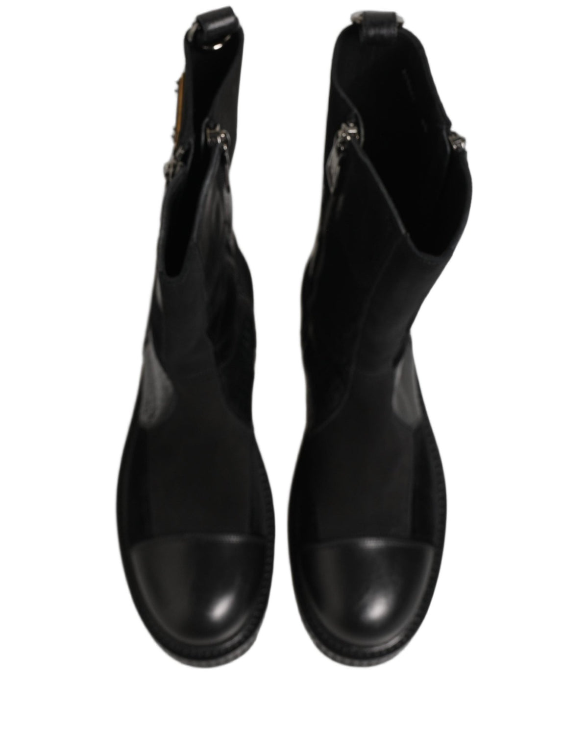 Dolce & Gabbana Black Patchwork Leather Mid Calf Boots Shoes - HBPS Beauty & Fashion