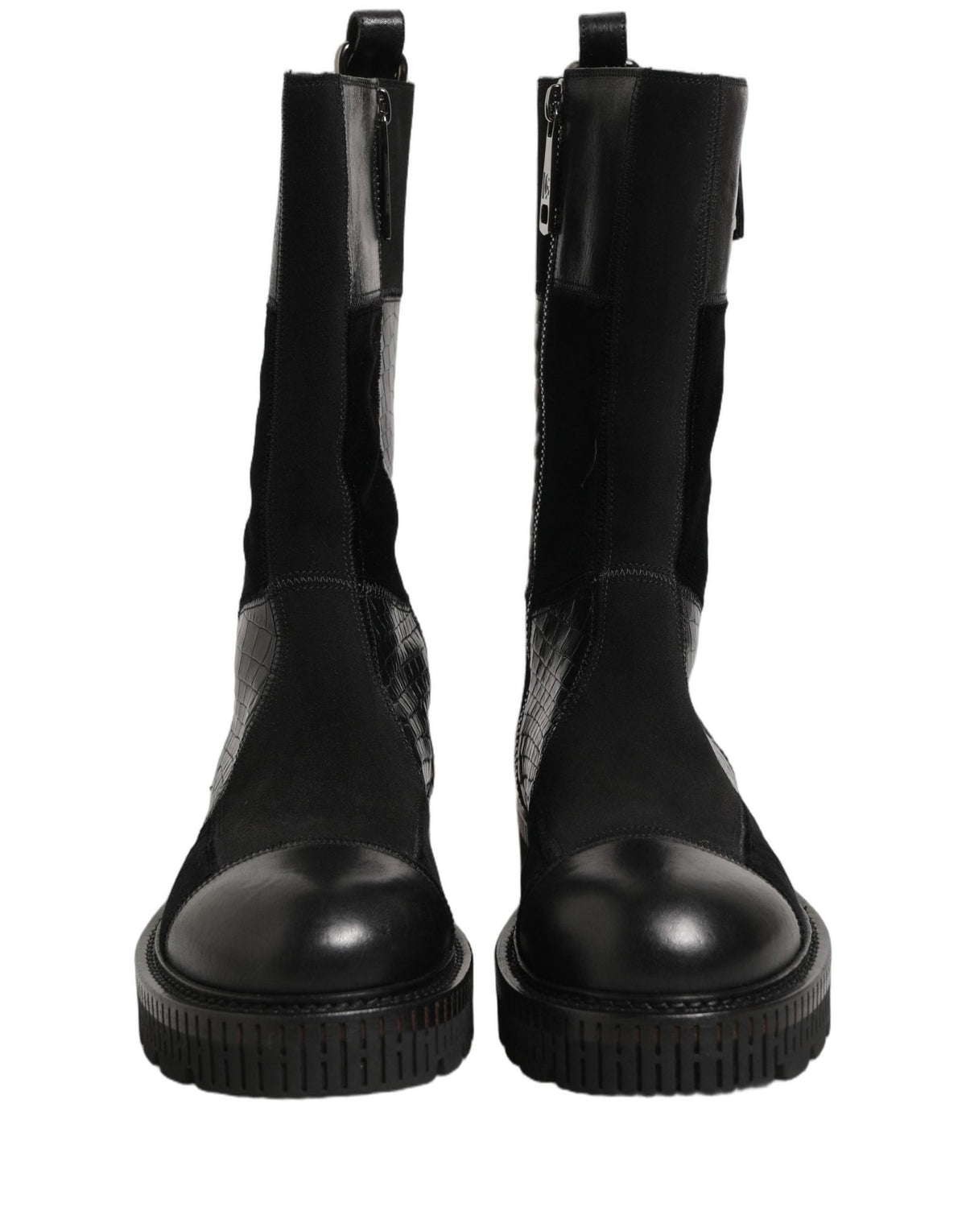 Dolce & Gabbana Black Patchwork Leather Mid Calf Boots Shoes - HBPS Beauty & Fashion
