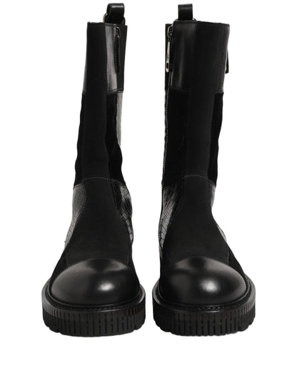 Dolce & Gabbana Black Patchwork Leather Mid Calf Boots Shoes - HBPS Beauty & Fashion