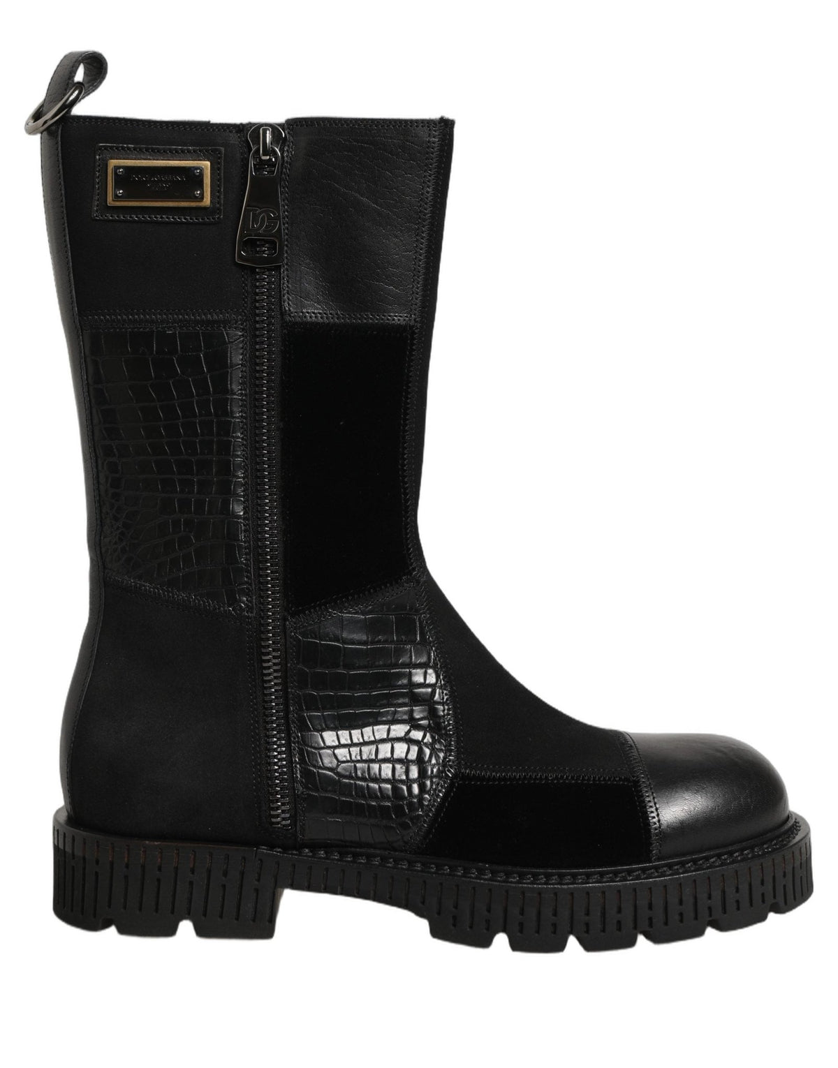 Dolce & Gabbana Black Patchwork Leather Mid Calf Boots Shoes - HBPS Beauty & Fashion