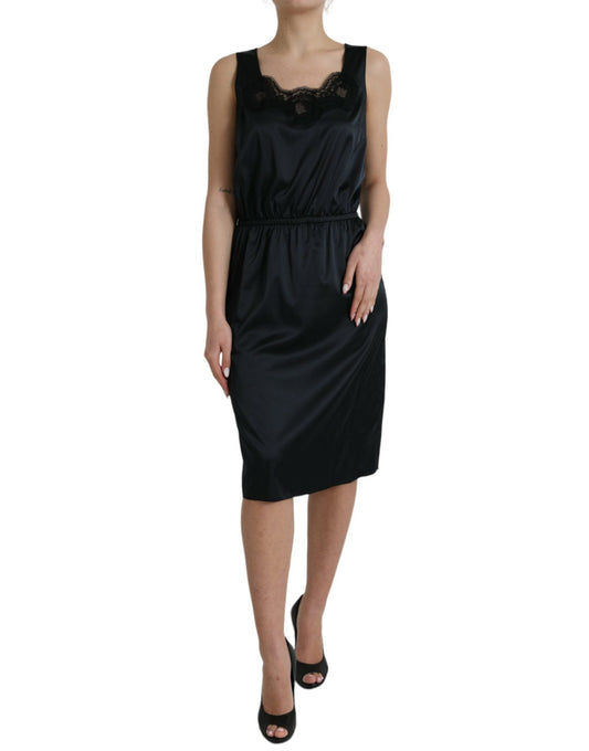 Dolce & Gabbana Black Polyester Lace Trim Sheath Midi Dress - HBPS Beauty & Fashion