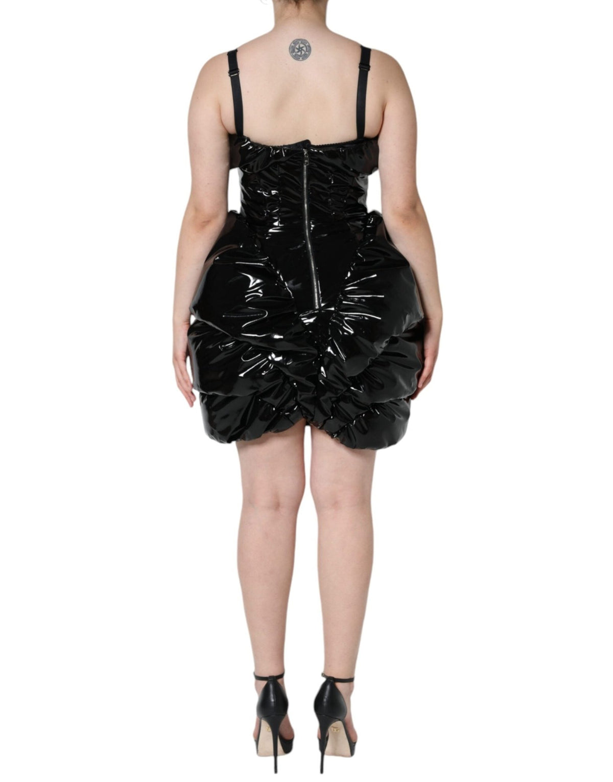 Dolce & Gabbana Black Polyester Ruched Coated Mini Dress - HBPS Beauty & Fashion