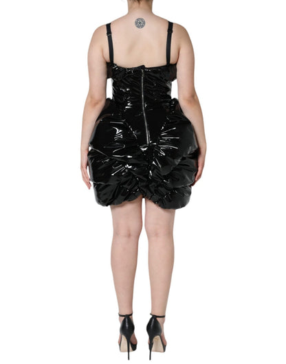 Dolce & Gabbana Black Polyester Ruched Coated Mini Dress - HBPS Beauty & Fashion