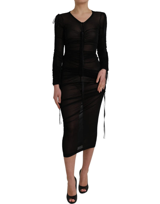 Dolce & Gabbana Black Sheer Bodycon Sheath Midi Dress - HBPS Beauty & Fashion