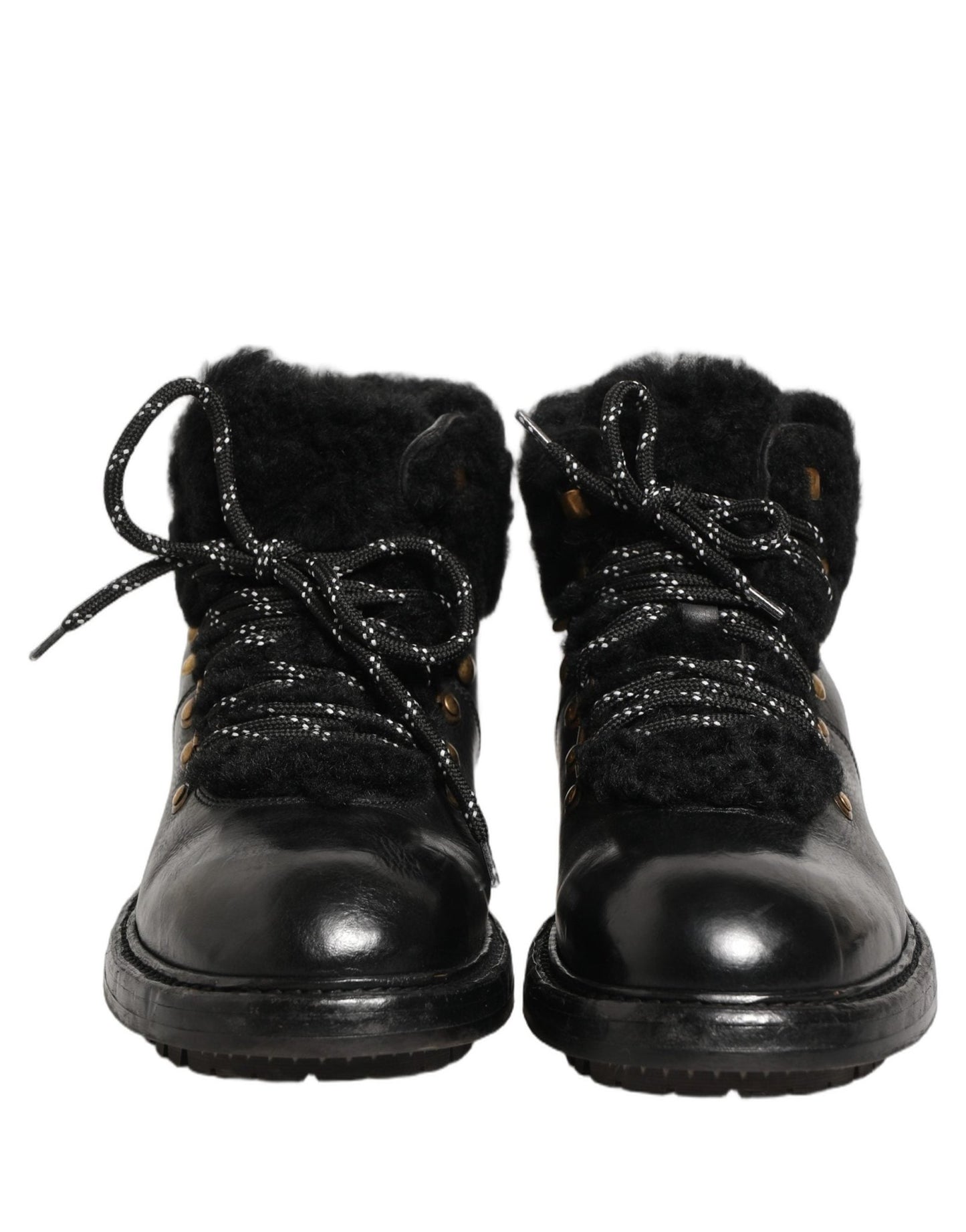 Dolce & Gabbana Black Trekking Fur Lace Leather Boots Shoes - HBPS Beauty & Fashion