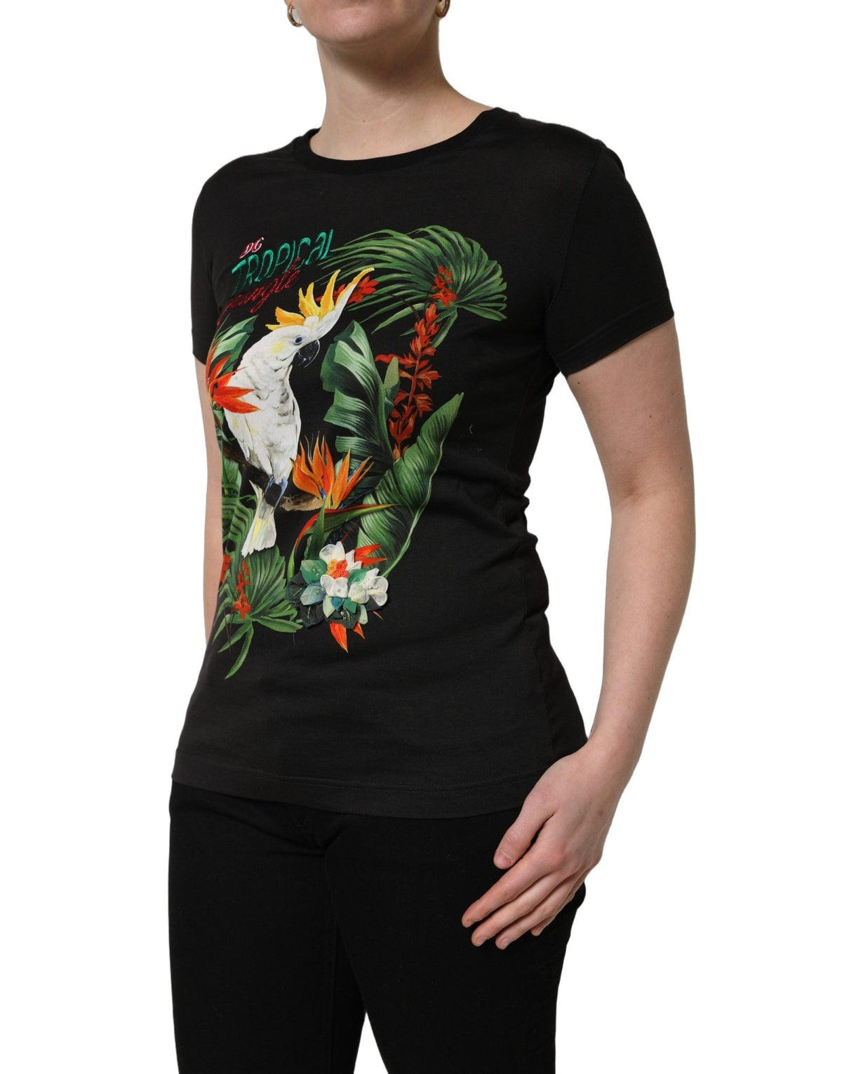 Dolce & Gabbana Black Tropical Print Cotton Round Neck T-Shirt - HBPS Beauty & Fashion