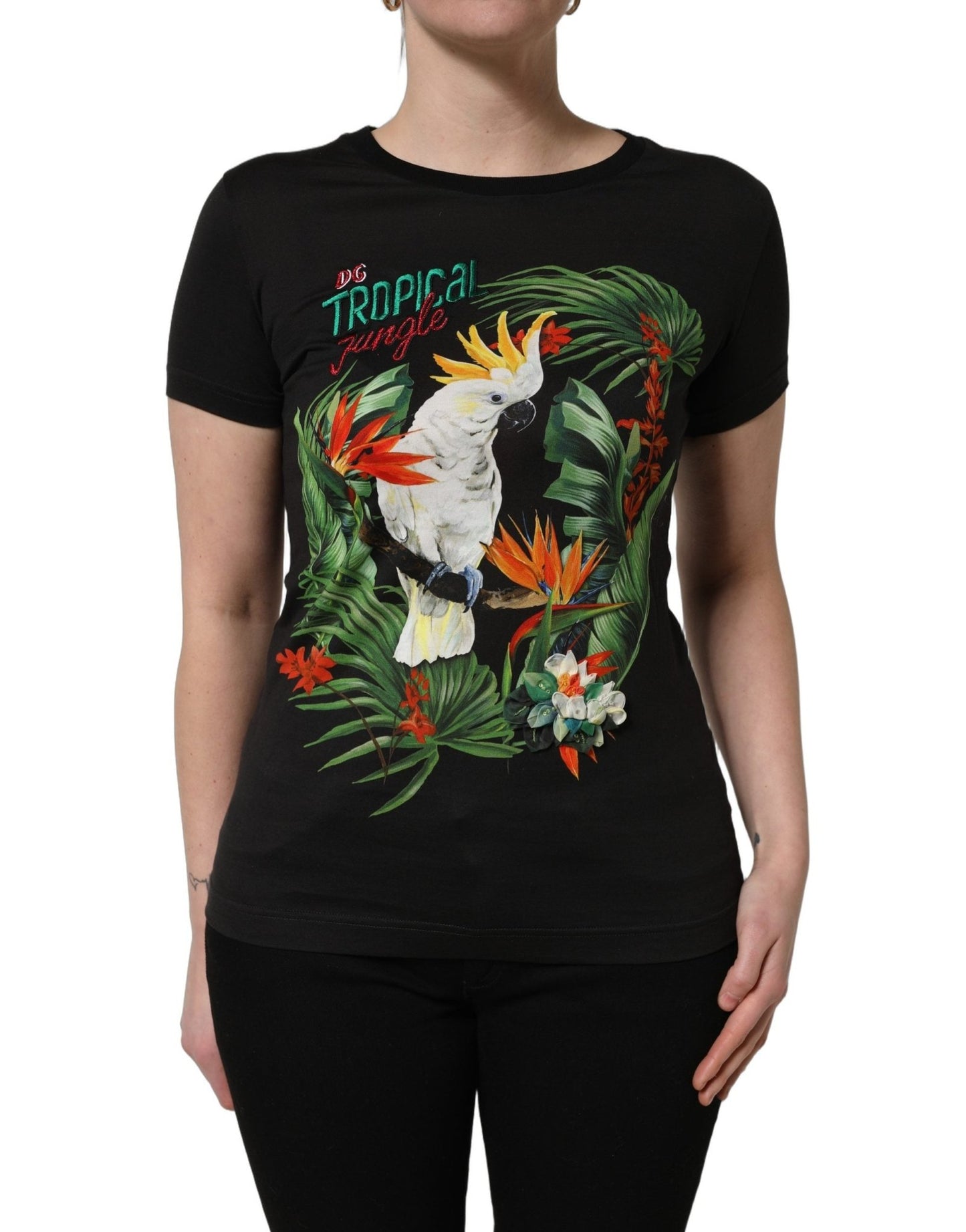 Dolce & Gabbana Black Tropical Print Cotton Round Neck T-Shirt - HBPS Beauty & Fashion