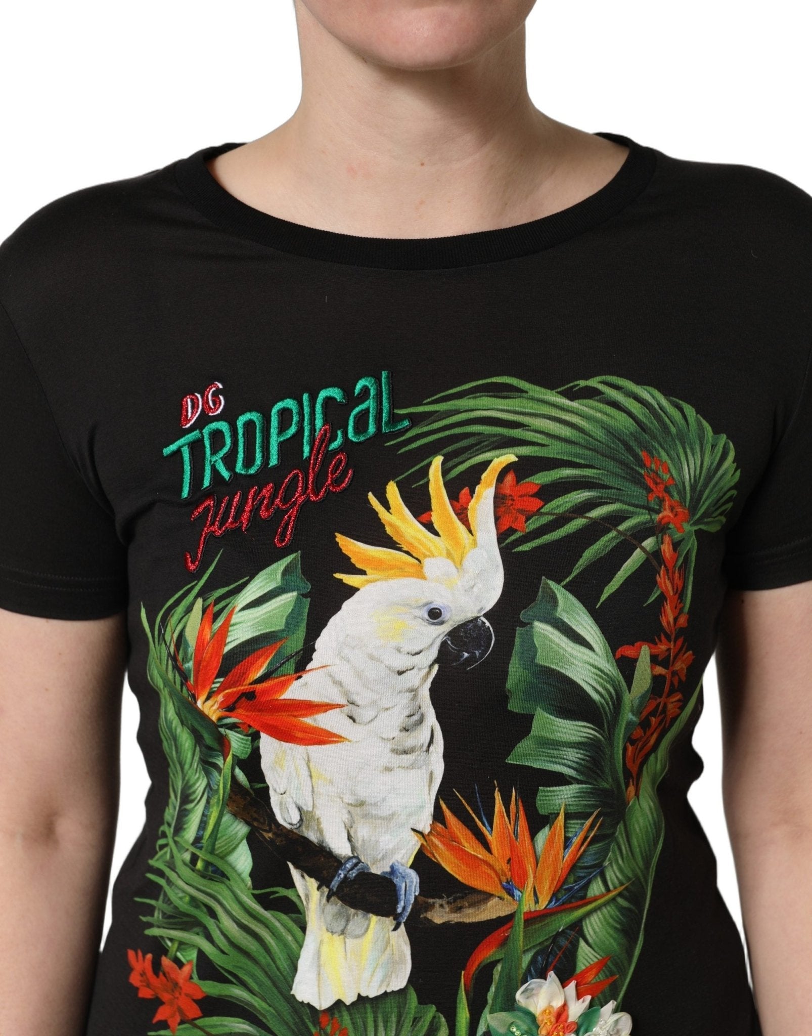 Dolce & Gabbana Black Tropical Print Cotton Round Neck T-Shirt - HBPS Beauty & Fashion