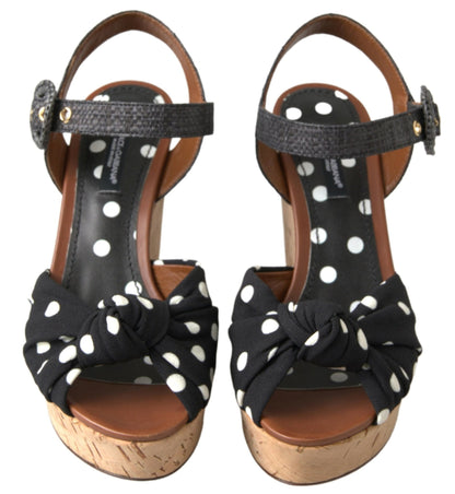 Dolce & Gabbana Black Wedges Polka Dotted Ankle Strap Shoes Sandals - HBPS Beauty & Fashion